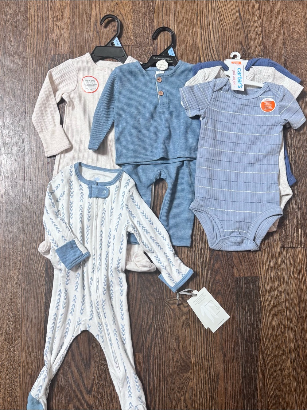 NEW Baby boys gender neutral neutral onesie footie zip pajamas blue ivory sets